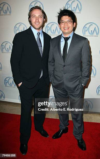 YouTube founders Chad Hurley and Steve Chen arrive at the 19th annual Producers Guild Awards held at the Beverly Hilton Hotel on February 2, 2008 in...