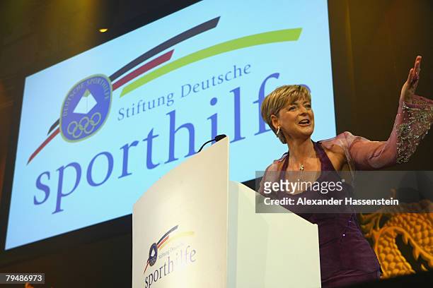 Anne-Kathrin Linsenhoff speaks at the 2008 Sports Gala ' Ball des Sports ' at the Rhein-Main Hall on February 2, 2008 in Wiesbaden, Germany.