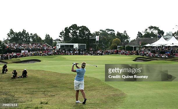 Karrie Webb of Australia plays her approach shot on the second play off hole during round four of the Women's Australian Golf Open 2008 at Kingston...