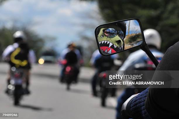 Participant of the motorcycle caravan known as "La Caravana del Zorro" rides some 220 km east of Guatemala City on his way to Esquipulas on February...