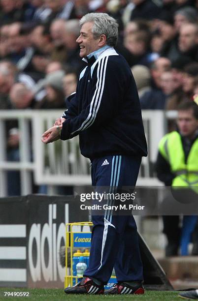 Newcastle United Manager Kevin Keegan smiles following his team's first goal during the Barclays Premier League match between Newcastle United and...