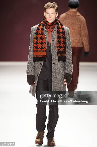 Model walks the runway during the Perry Ellis menswear fashion show part of New York Mercedes Benz Fashion Week Autumn/Winter 2008 on the 1st of...