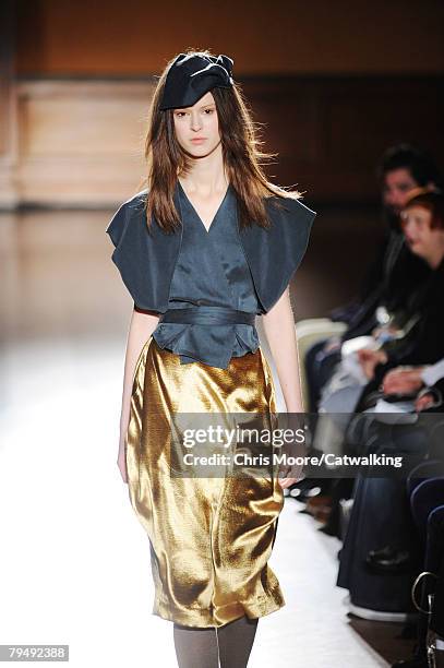 Model walks the runway during the Costello Tagliapietra fashion show part of New York Mercedes Benz Fashion Week Autumn/Winter 2008 on the 2nd of...