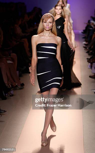 Model walks the runway at the Herve Leger By Max Azria Fall 2008 fashion show during Mercedes-Benz Fashion Week Fall 2008 at The Promenade at Bryant...