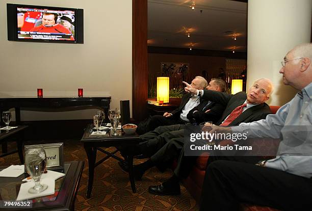 Sen. Joe Lieberman , U.S. Sen. Lindsey Graham , Republican presidential candidate and U.S. Sen. John McCain and former U.S. Sen. Phil Gramm watch the...