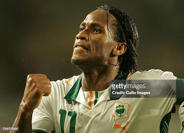 Didier Drogba celebrates during the quater final AFCON match between Ivory Coast and Guinea held February 3, 2008 at the Sekondi Stadium, in...