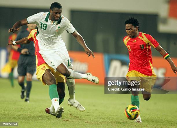 Yaya Toure and Sakho Mohamed compete during the quater final AFCON match between Ivory Coast and Guinea held February 3, 2008 at the Sekondi Stadium,...