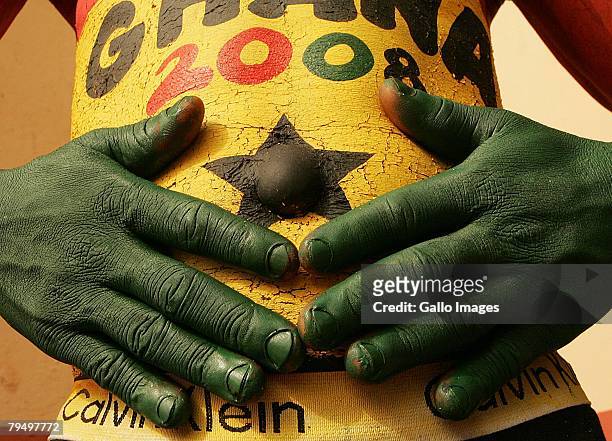 Ghana fan's hands are seen during the quater final AFCON match between Ivory Coast and Guinea held February 3, 2008 at the Sekondi Stadium, in...