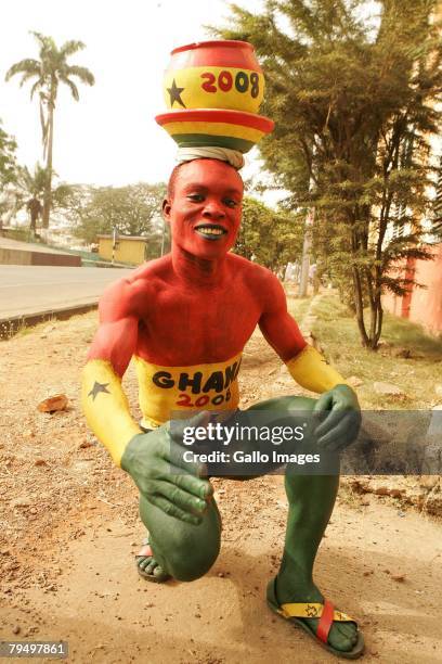 Ghana fan poses during the quater final AFCON match between Ivory Coast and Guinea held February 3, 2008 at the Sekondi Stadium, in Sekondi-Takoradi,...