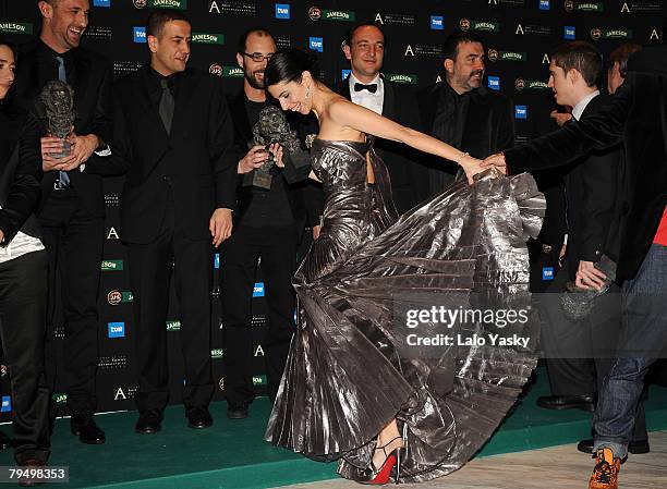 Actress Maribel Verdu arrives to the Press Room prior of a group photo, after the Goya 2008 Cinema Awards Ceremony, at the Palacio de Congresos on...