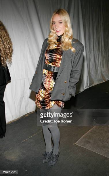 Actress Chloe Sevigny poses at the fashion tents in Bryant Park during Mercedes-Benz Fashion Week Fall 2008 on February 3, 2008 in New York City.