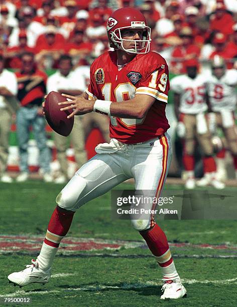 Kansas City quarterback Joe Montana during game action against the San Francisco 49er's at Arrowhead Stadium in Kansas City, Missouri in 1994.