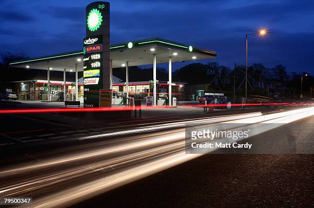 The BP logo is illuminated at a petrol station on February 3, 2008 in Salisbury, United Kingdom. Results for the whole of 2007 - due tomorrow - are...