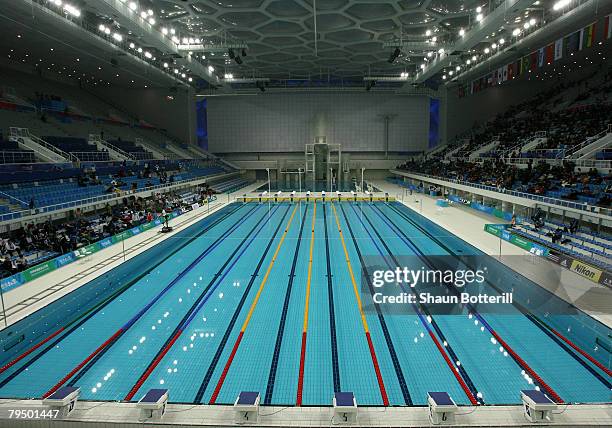 View of the pool area during the 'Good Luck Beijing' World Swimming China Open at the National Aquatics Centre on February 4, 2008 in Beijing, China.