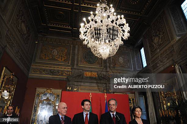 Walter Veltroni, head of the newly formed centre-left Democratic Party , surrounded by PD members, Antonello Soro , Anna Finocchiaro and Dario...