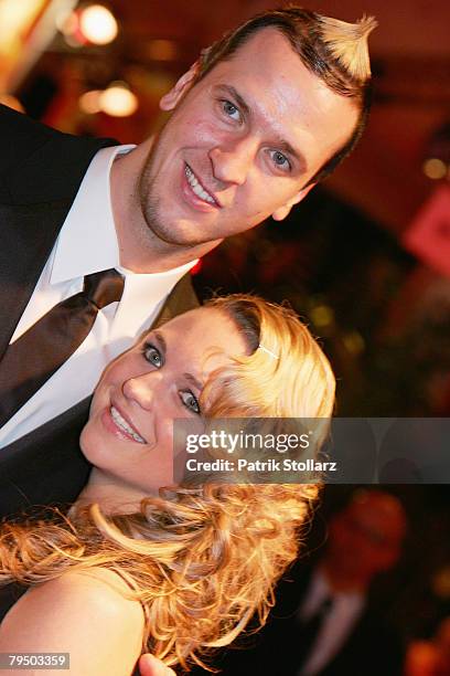 Pascal Hens and his girlfriend Angela Schleipfer attend the 2008 Sports Gala ' Ball des Sports ' at the Rhein-Main Hall on February 2, 2008 in...