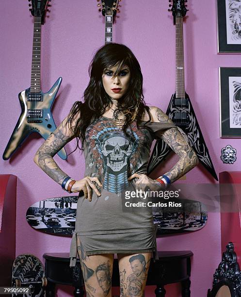Tattoo artist Kat Von D poses at a portrait session at High Voltage Tattoo in Los Angeles, CA.