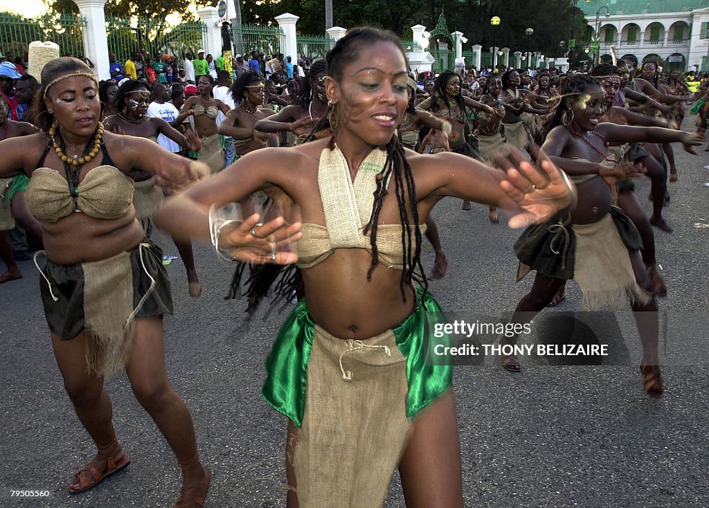 Haitian people dance on February 3, 2008