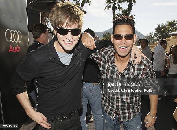 Actor Chace Crawford and Eric Podwall attend the Marqis Jet hospitality Lounge held at Audi Forum Phoenix on February 2, 2008 in Paradise Valley,...