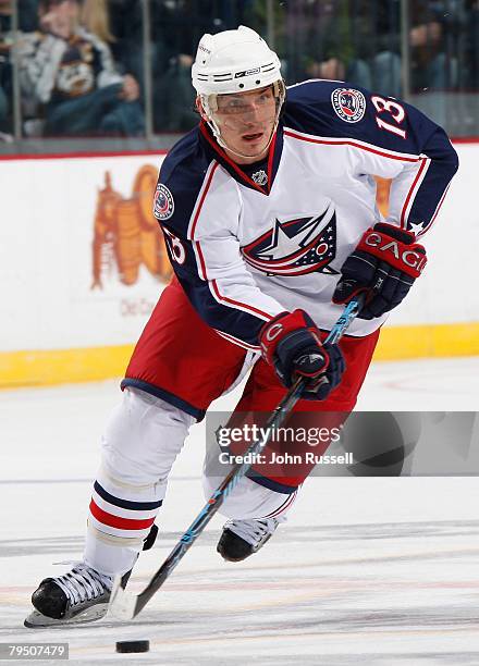 Nikolai Zherdev of the Columbus Blue Jackets skates against the Nashville Predators on January 31, 2008 at the Sommet Center in Nashville, Tennessee.