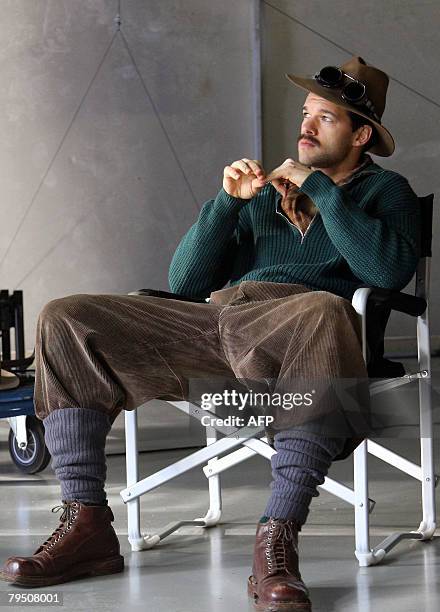 Michael Ballack, midfielder of the German national football team, is dressed up as a mountaineer as he takes part in the shooting of an advertisement...