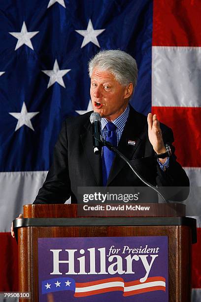 Former U.S. President Bill Clinton campaigns for his wife and Democratic presidential hopeful U.S. Sen. Hillary Clinton during a campaign rally for...