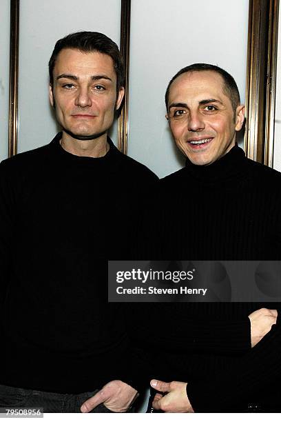 Designers Roberto Rimondi and Tomasso Aquilano backstage at the Malo 2008 fashion show during Mercedes-Benz Fashion Week Fall 2008 at the NY Public...
