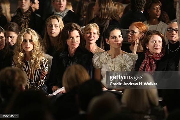 Rachel Zoe and Angie Harmon attend the Oscar De La Renta 2008 fashion show during Mercedes-Benz Fashion Week Fall 2008 on February 4, 2008 in New...