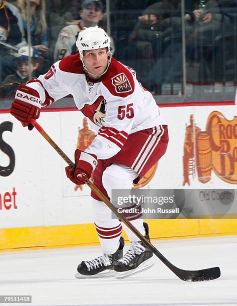 Ed Jovanovski of the Phoenix Coyotes skates against the Nashville Predators on February 2, 2008 at the Sommet Center in Nashville, Tennessee.