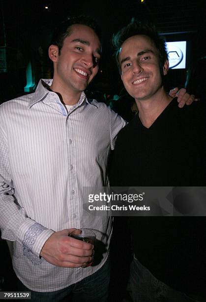 Jordan Kaye, left, and Mike Appel attend Wilmer Valderrama's birthday at Goa on January 30, 2008 in Hollywood, California.