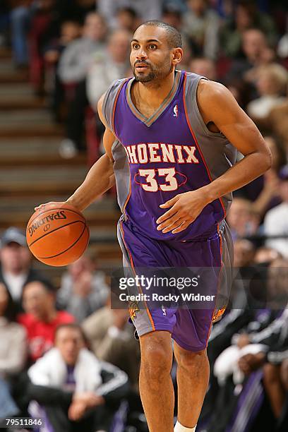 Grant Hill of the Phoenix Suns moves the ball during the NBA game against the Sacramento Kings on December 30, 2007 at Arco Arena in Sacramento,...