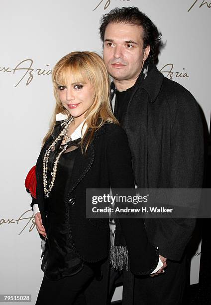 Actress Brittany Murphy and Simon Monjack backstage at the Max Azria 2008 fashion show during Mercedes-Benz Fashion Week Fall 2008 at The Tent at...