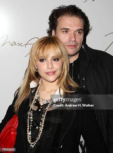 Actress Brittany Murphy and Simon Monjack backstage at the Max Azria 2008 fashion show during Mercedes-Benz Fashion Week Fall 2008 at The Tent at...