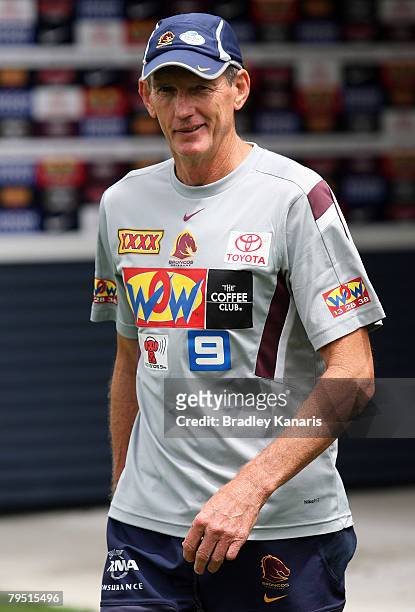Wayne Bennett walks towards the wating media after announcing his resignation as coach of the Brisbane Broncos at the Broncos Leagues Club on...