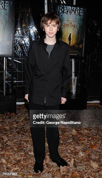 Actor Freddie Highmore attends a special screening of Paramount Pictures' and Nickelodeon Movies 'The Spiderwick Chronicles' at AMC Lincoln Square on...