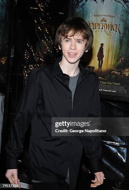 Actor Freddie Highmore attends a special screening of Paramount Pictures' and Nickelodeon Movies 'The Spiderwick Chronicles' at AMC Lincoln Square on...