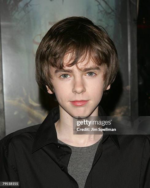 Actor Freddie Highmore arrives at the "The Spiderwick Chronicles" Premiere at the AMC Lincoln Square on February 4, 2008 in New York City.