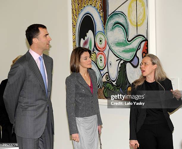 Prince Felipe and Princess Letizia of Spain speak with Anne Baldassari, curator and director of Mus?e National Picasso de Par?s, at the opening of La...