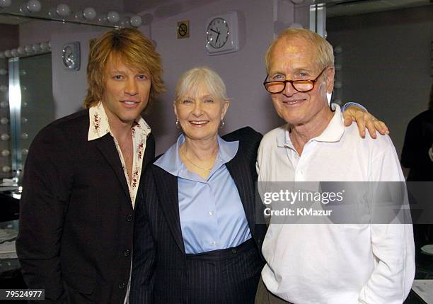 Jon Bon Jovi, Joanne Woodward and Paul Newman backstage at Radio City Music Hall in New York City for "A Change Is Going To Come: The Concert for...