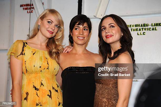 Actresses Jaime King, Ana Ortiz and Eliza Dushku backstage at the Badgley Mischka Fall 2008 fashion show during Mercedes-Benz Fashion Week Fall 2008...