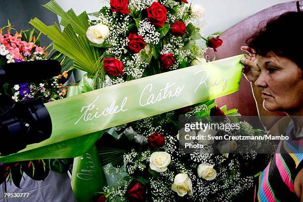 Wreath from Cuba's President Fidel Castro is seen during the funeral of Frederico "Tata Guines" Aristides Soto, Feburary 5, 2008. In Guines, Cuba....