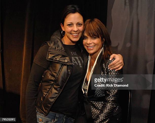 Musician Sara Evans and television personality Paula Abdul attend the Official Super Bowl XLII Talent and Player Gift Lounge produced by the NFL and...