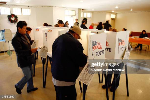 Voters go to the polls for Super Tuesday primaries in the predominantly Latino neighborhood of Boyle Heights on February 5, 2008 in Los Angeles,...