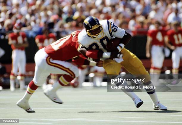 Kellen Winslow of the San Diego Chargers during a game against the Kansas City Chiefs on September 20, 1981 in Kansas City, Missouri.