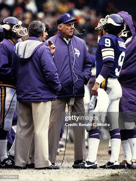 Head Coach Bud Grant of the Minnesota Vikings on the sidelines during the NFL Playoff Game against the Washinton Redskins on January 15,1984 in...