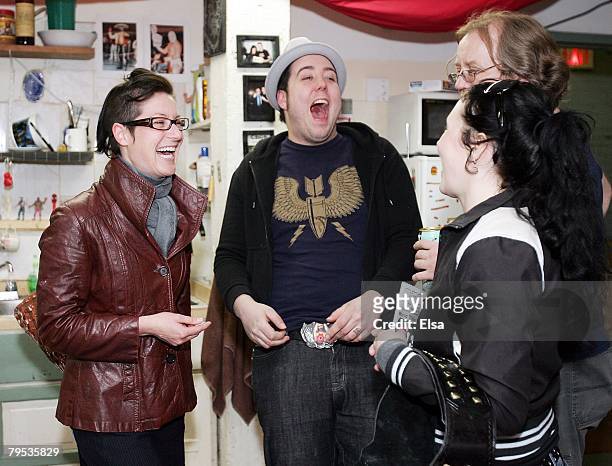 Boozy Suzy, Eiffel Power's husband and Champain share a laugh before a training session at the Pillow Fight League Studio on May 1,1007 in Toronto,...