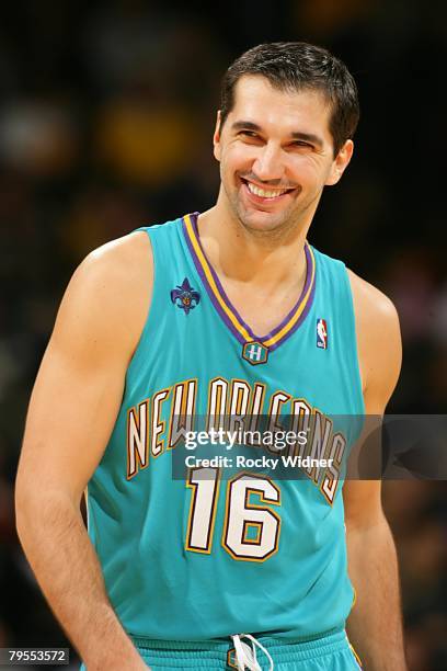 Peja Stojakovic of the New Orleans Hornets looks on during the NBA game against the Golden State Warriors on January 4, 2008 at Oracle Arena in...