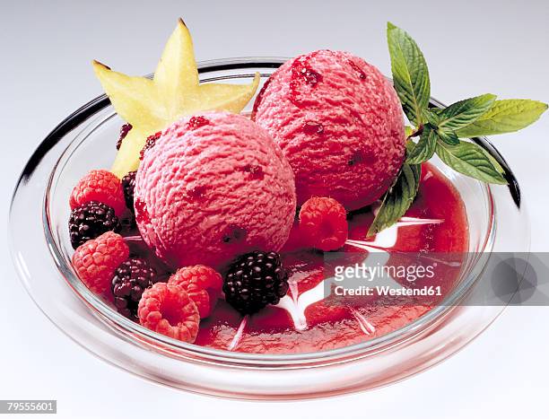 ice cream with berries - sorbet isolated stock pictures, royalty-free photos & images