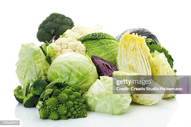 cabbages, close-up - broccoli on white stockfoto's en -beelden