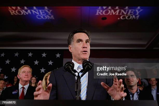 Republican presidential candidate and former Massachusetts governor Mitt Romney speaks during his Super Tuesday night party at the Boston Convention...